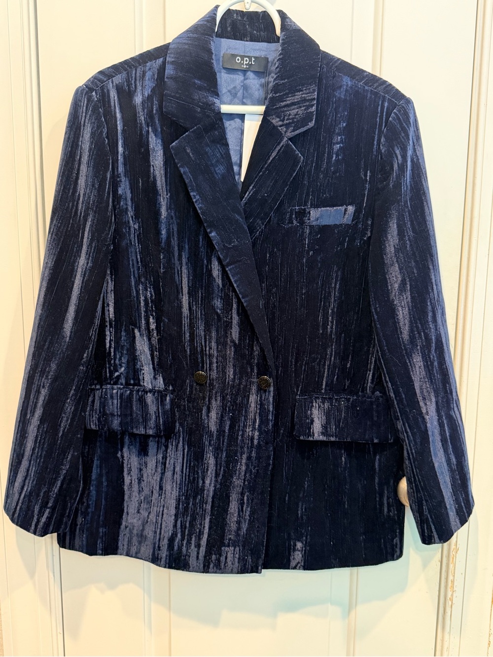o.p.t. Women's Navy Crushed Velvet Blazer